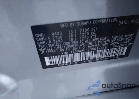 2022 Subaru Legacy z USA, uszkodzony, nr VIN 4S3BWAB60N3019149